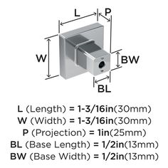 an image of a square metal object with measurements for the width and length, shown in white