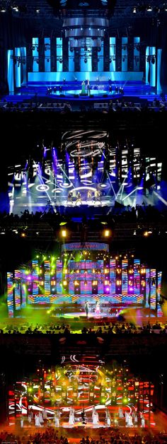 an aerial view of the stage from above at a concert or show with bright lights