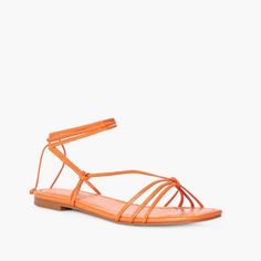 Aliz Lace-Up Flat Sandal - Justfab Orange Us7.5 (Uk5.5)(Eu38) Orange Single Toe Strap Sandals For Spring, Orange Flat Sandals For Spring, Black And White Flats, Orange Flats, Orange Sandals, Strappy Platform Sandals, Caged Heels, Sandals Flat, Orange Shoes