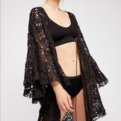 New. Price Firm. Please Do Not Bother Lowballing Black Spring Festival Cover-up, Black Lace Tops For Daywear, Black Summer Cover-up For Loungewear, Black Beachwear Tops For Spring, Chic Black Festival Cover-up, Black Lace Tops For Loungewear, Chic Black Cover-up For Festival, Chic Black Spring Cover-up, Black Lace Beach Cover-up