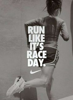 a woman running with the words run like it's race day on her back