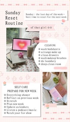 #thatgirl #sunday #sundayreset #selfcare #weekend #routine #itgirl #wonyoungism #guide #cleaning #positivehabits #reset How To Do A Sunday Reset, Sunday Reset Routine Cleaning, Reset Sunday Routine, Sunday Study Routine, Sunday Reset Ideas, Sunday Cleaning Routine, Weekend Reset Routine, Wonyoungism Guide, Reset Weekend