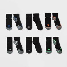 Kids' 6pk No Show Athletic Socks - All in Motion Black/White M, Kids Unisex, Size: Medium, MultiColored Non-slip Black Socks For Training, Non-slip Black Training Socks, Black Anti-odor Running Socks, Black Stretch Moisture-wicking Socks, Black Moisture-wicking Stretch Socks, Sporty Black Socks For Gym, Sporty Black Running Socks, Sporty Black Sweat-resistant Socks, Sporty Black Gym Socks