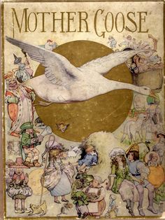 an old children's book cover with a white bird flying over it