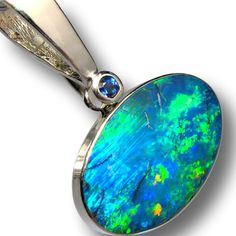 Australian Silver Opal Pendant Natural Sapphire Jewelry Gift 9.45Ct I88 Australian Opal Jewelry, Opal Pendant Necklace, Rough Opal, Opal Auctions, Australian Opal, Opal Earrings, Natural Sapphire, Sapphire Jewelry, Opal Pendants