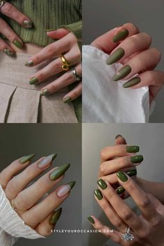 28+ Gorgeous Olive Green Nails You'll Fall For in 2024! Moss Green Nails, Olive Green Nail Designs, Olive Green Nails, Beige Nails Design, Olive Nails, Nails Festive