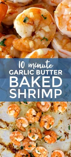 garlic butter baked shrimp recipe with text overlay