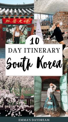 the top ten things to see in south korea with text overlay that reads 10 day itinerary south korea