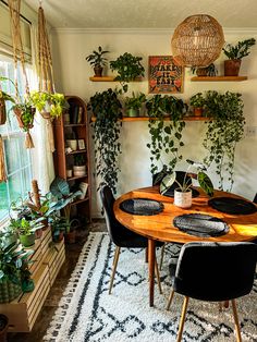 a living room filled with lots of potted plants next to a tv mounted on a wall