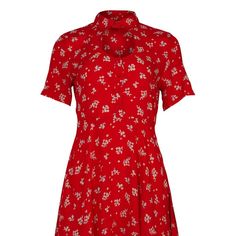 Red Floral Dress Forever 21 Nwot: New With Out Tag Measured Flat Bust: 17" Waist: 14.5" Length: 18" Waist To Hem 100% Rayon Imported Cutout Shirts, Dress Minimal, Fresh Tops, Summer Fashion For Teens, Victoria Secret Outfits, Goji Berry, Red Floral Dress, Forever 21 Dresses, Shirt Collar