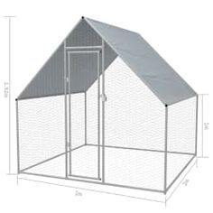 a white chicken coop with a gray roof