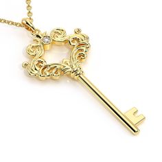 This diamond key pendant is one of the most romantic gifts you can give a woman! She will fall in love with you all over again when she opens the box to this magical solid gold key pendant. Whether you are shopping for an anniversary gift, valentine's day gift or birthday gift, our diamond key pendants are just what you are looking for. This 14K gold key pendant is elegant yet simplistic and will be a piece of jewelry she can wear each and every day! The material is 14K Yellow Gold, high quality Classic Jewelry With Keys For Gifts, Elegant Two Keys Necklace As Gift, Elegant Two Keys Necklace Gift, Elegant Two Keys Necklace For Gift, Elegant Key Pendant Necklace, Necklace Art Deco, Engagement Rings Vintage Halo, Necklace Art, Gold Key