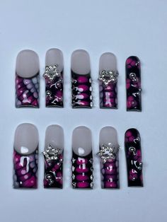 Nail prep kit included️ Hot Pink Spooky Nails, Pink Junk Nails, Ongles Goth, Junk Nails, Nail Prep