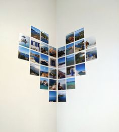 several pictures are arranged in the shape of a heart on a wall with white walls