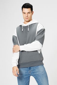 White Men Colorblock Pullover Long Sleeve Hoodie Gray Color Block Hoodie For Winter, Winter Color Block Gray Hoodie, Winter Gray Color Block Hoodie, Gray Color Block Hoodie Casual, Gray Color Block Casual Hoodie, Men's Sweatshirts, White Men, Herschel Heritage Backpack, Top Pattern