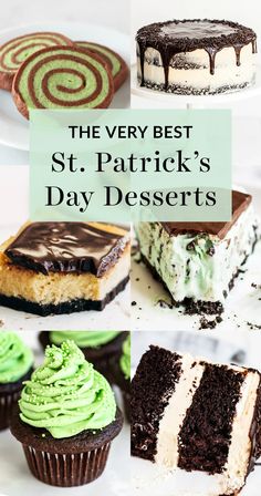 the very best st patrick's day desserts are on display in this collage