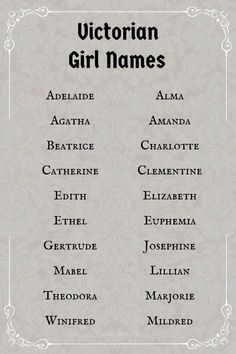 the victorian girl names in black and white