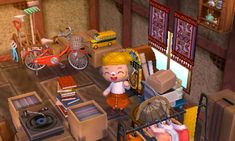 an animated image of a person in a room with furniture and other items on the floor