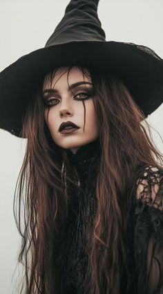 29 Witch Hairstyles: Bewitching Looks for a Spooky Halloween Night Witches Make Up For Women, Witch Custome Women, Scary Witch Costume Ideas, Womens Witch Costume Ideas, Scary Witch Makeup Halloween, Halloween Costumes Witches Women's, Witch Outfit Ideas Halloween, Witch Halloween Costume Makeup, Women’s Witch Costume Ideas