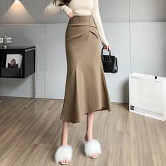 Lasaky - Vintage High-Waisted Mermaid Skirt with Stylish Midi Length for a Chic and Classy Look Autumn Fashion Korean, Skirts Midi High Waisted, Wrap Around Skirt, Spring Skirts, Party Skirt, Elegant Skirt, Mermaid Skirt, Long Skirts, 2023 Autumn