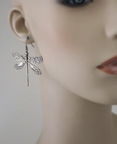 "Vintage Earrings - Art Deco Earrings - Dragonfly Earrings - Brass Earrings - Nature Jewelry - Statement Earrings - handmade jewelry Exquisite vintage brass large dragonfly earrings. Beautiful designs on the wings. Fabulous statement earrings. Chloe says, Wear them and feel fabulous!\" They measure 2\" long from the top of the ear wire. Thanks for visiting Chloe's" Elegant Hypoallergenic Dragonfly Earrings, Silver Dragonfly Earrings For Gift, Silver Dragonfly Earrings Perfect For Gifts, Elegant Dragonfly Earrings With Ear Wire, Artistic Hypoallergenic Silver Earrings, Dragonfly-shaped Pierced Earrings As Gift, Adjustable Artistic Hypoallergenic Jewelry, Artistic Nickel-free Dangle Earrings, Elegant Dragonfly Jewelry With Ear Wire