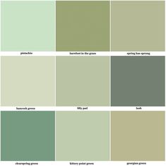 several shades of green with the names and colors in each color scheme, including light green