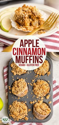 apple cinnamon muffins in a muffin tin with the title overlay above it