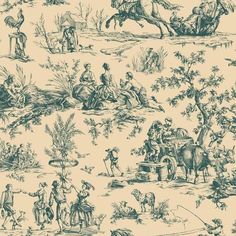 Order AF2004 Ashford Toiles Seasons Toile  color blue Toile Ashford House Wallpaper Vintage Book Illustration, Wallpaper Boulevard, Wallpaper In Blue, Tan Wallpaper, Stripped Wallpaper, Toile Wallpaper, York Wallpaper, Blue Toile, York Wallcoverings