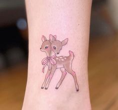 Deer Print Tattoo, Two Headed Deer Tattoo, Cute Deer Tattoo, Small Silly Tattoos, Deer Tattoos For Women, Cute Bear Tattoo, Deer Tattoo Ideas, Baby Deer Tattoo, Radiohead Tattoo