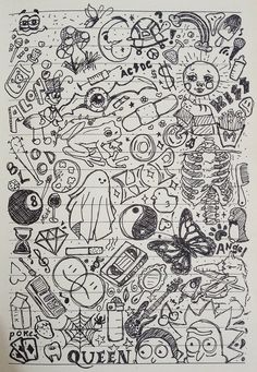 a drawing with many different things on it