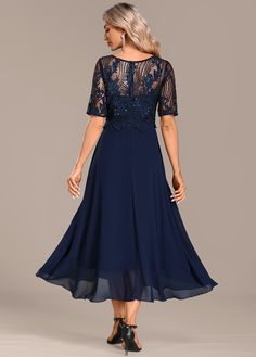 Navy Blue Mother Of The Bride Dress Tea Length, Mother Of The Groom Petite Dresses, Mother Of The Bride Fashion, Latest Dress For Women, Formal Wear Women, Mother Of The Bride Dresses Long, Formal Party Dress, Navy Lace, Short Lace Dress