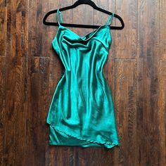 Worn Once Chic Green Slip Dress For Date Night, Green Mini Slip Dress For Brunch, Green Silk Slip Dress For Date Night, Green Satin Slip Dress For Brunch, Chic Green Cocktail Slip Dress, Green Mini Slip Dress For Date Night, Green Mini Dress For Date Night, Mini Satin Dress, Cloud 9