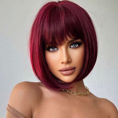 Super Cute And Stylish Ships In 5-10 Business Days Fuschia Hair, Shoulder Length Hair With Bangs, Full Bangs, Wig Colors, Wig Curly, Hair Color Burgundy, Fun Hair, Pretty Hair Color