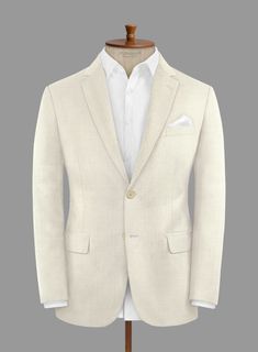 Indulge in the exquisite craftsmanship of this outstanding Loro Piana Bianchi Wool Silk Linen Jacket, designed for a man of discerning taste. Meticulously woven from premium wool, silk, and linen, it offers a luxuriously smooth texture with a subtle sheen, ensuring both comfort and elegance. This impeccably tailored jacket, featuring a solid pattern and a beige hue, provides versatility and a refined look suitable for various occasions. It effortlessly transitions from professional settings to formal events with seamless elegance.    A marriage of elegance and comfort, Loro Piana fabrics are made using the highest quality raw materials in the world, in their purest form or blended together. A sophisticated response to the dictates of contemporary elegance, these fabrics lend themselves to Elegant White Tweed Jacket For Business, Elegant White Tweed Jacket For Formal Occasions, Elegant White Tweed Jacket For Formal Events, Elegant White Single Breasted Tweed Jacket, Luxury Fitted Linen Tweed Jacket, Luxury Tweed Jacket With Lapel Collar, Elegant Tailored Cream Tweed Jacket, Formal Cream Tweed Jacket, Luxury White Tweed Jacket