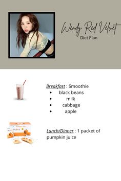 Kpop idols diet plan Wendy of Red Velvet Kpop Idols Diet Plan, K Pop Idol Diet Plan, Idol Diet Plan, Kpop Diets And Workouts, Kpop Idols Diet, Kpop Idol Diet, Model Diet Meal Plan, Wonyoung Diet, Kpop Diets