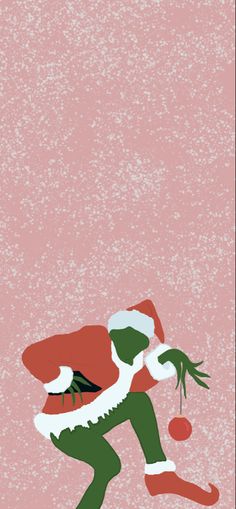 an illustration of a man dressed as santa clause running with christmas decorations on his feet