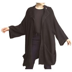 Womens Black Poncho Cloak W/Pockets / Snap Neck Closure - Os Unique And Elegant Light Weight Poncho Cloak / Long Jacket, With Black Rimmed Edges And Stylish Snap Closure At The Neck. Never Been Worn - New! No Flaws - Still In Its Poly Bag! Material: 100% Acrylic Machine Wash - Cold (Gentle Cycle, Mild Detergent), Do Not Bleach, Tumble Dry - Low, Iron - Low, Dry Clean - Any Solvent Except Trichloroethylene Size Of Model: Height 5'8" / Wears Size 4 Alhbna5 Sku Jp2183 Size: Os Oversized Black Cardigan With Pockets, Black Oversized Outerwear With Welt Pockets, Oversized Black Outerwear With Welt Pockets, Poncho Cloak, Black Poncho, Black Rims, Long Jacket, Of Model, Poly Bags