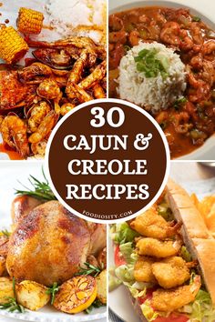 the collage shows different types of cajun and criole dishes