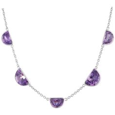 DEAKIN & FRANCIS, Piccadilly Arcade, London This stunning 18ct white gold fancy cut amethyst necklace is the perfect finishing touch to any outfit. The perfect purple colour of the amethysts are sure to make you feel like royalty. This necklace comprises of 14 alternate small and large fancy cut amethysts. Truly one of a kind with it being a limited edition item, its fancy cut gemstones also make it extra special. Necklace length – approximately 44cm Special Necklace, Purple Colour, Amethyst Necklace, Necklace Length, Purple Color, Chains Necklace, Diamond Necklace, Necklace Lengths, Royalty