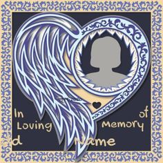 an angel with blue wings and the words in loving memory