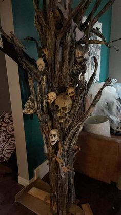 there is a tree with skulls on it