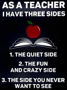 an apple sitting on top of a book with the words as a teacher i have three sides