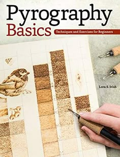 a hand holding a pen and drawing on paper with the title'pyrographicy basics techniques and exercises for beginners '