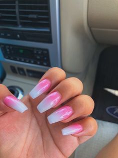 White N Pink Ombre Nails, Reverse Pink And White Ombre Nails, Pink Ombre Nails Valentines Day, Ombre Nails Ideas Acrylic, Fushia Ombré Nails, Easter Nails Ombre, Pink And White Ombré Nails With Design, Pink Ombré Coffin Nails, Punk Ombre Nails