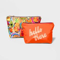 This 2-Pack of Polyester Pouches from Tabitha Brown for Target gives you a colorful place to store your items. Made from polyester, this pack includes one larger pouch with a colorful fruit graphic and a smaller pouch with the text "hello there" printed on the front. Tabitha Brown brightens days like no other. The actress, vegan, social media phenomenon and Target partner brings the world vibrance, candor and joy, every day. Punctuated by burst of color and thoughtful designs, her collection bri Fruit Graphic, Tabitha Brown, Glitter Envelopes, Denim Clutch, Large Pouch, Colorful Fruit, Brings Joy, Bag Clips, Envelope Clutch