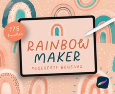 the rainbow maker procreate brushes are in front of a pink background with circles