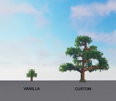 two trees are shown with the words vanilla and custom in front of each other on a blue sky background