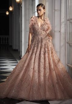 Dolly J-Primrose Salmon Pink Bridal Tulle Gown-INDIASPOPUP.COM Dolly J Gowns, Dolly J, Engagement Gown, Embroidered Crop Tops, Pink Bridal, Tulle Gown, Embroidered Neckline, Pink Tulle, Gowns Online