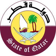 the state of qatar seal with a sailboat and palm trees