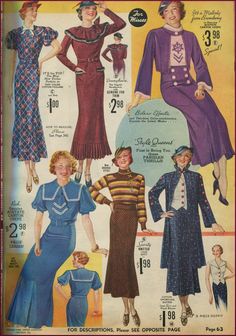 I like the blue suit. NewVintageLady: Catalog Sunday 1930s Catalog, 1930s Skirt, 30s Women, 1938 Fashion, Jumpsuit Sewing Pattern, Jumpsuit Sewing, 80s Jumpsuit, Vintage Clothes Patterns